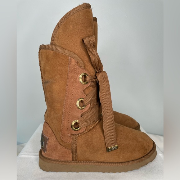 Australia Luxe Collective Tan Bedouin Tall Lace-up Boots Shearling - Picture 4 of 11